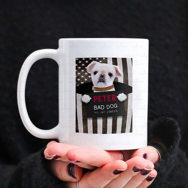Personalized Dog Gift Idea - Bad White Dog Wearing Collar For Dog Lovers - White Mug